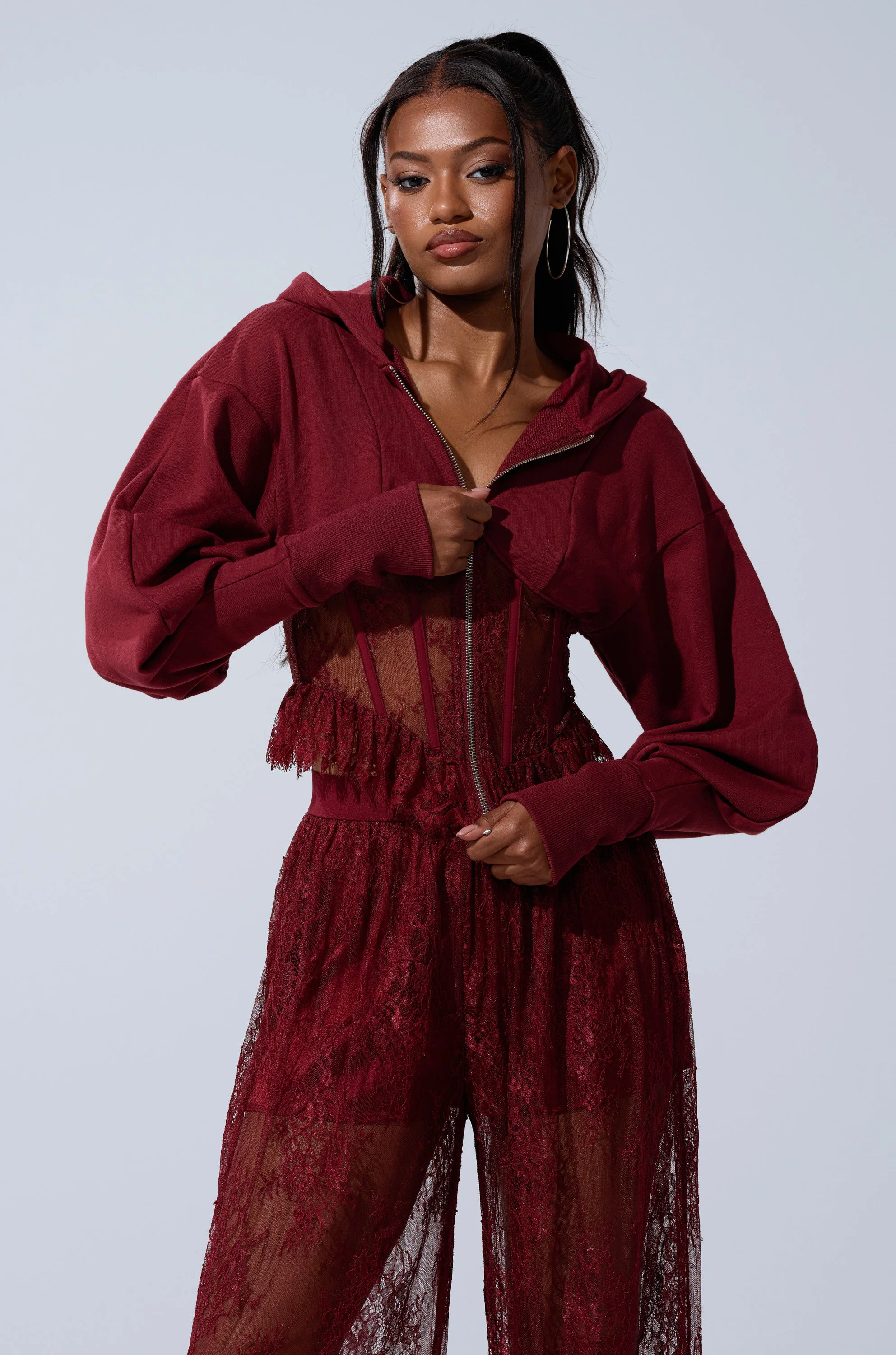 TOO TRENDY ZIP UP SWEATSHIRT WITH LACE - Image 4