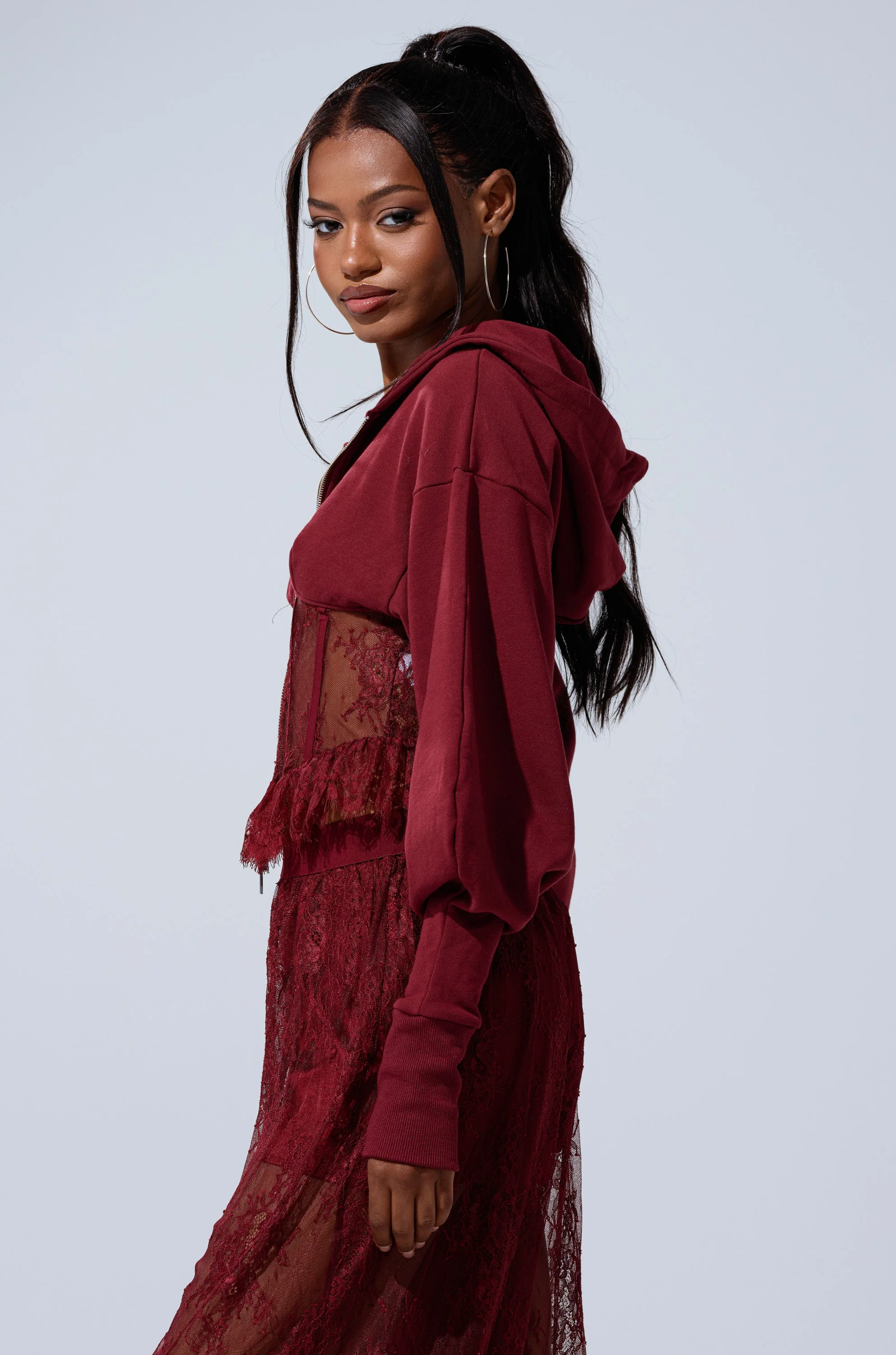 TOO TRENDY ZIP UP SWEATSHIRT WITH LACE - Image 5