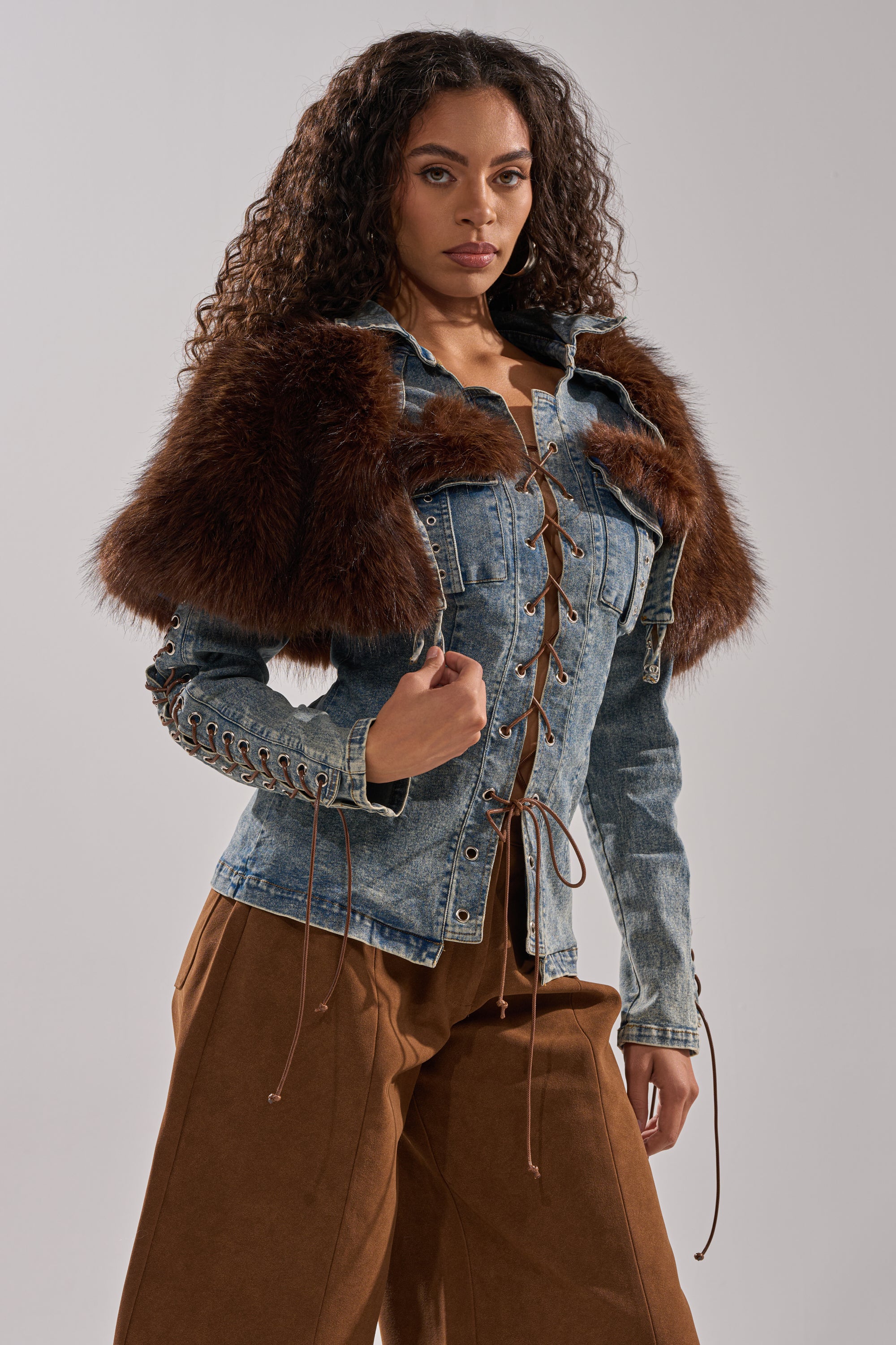 TRY ME BABY LACE UP DENIM TOP - Image 4