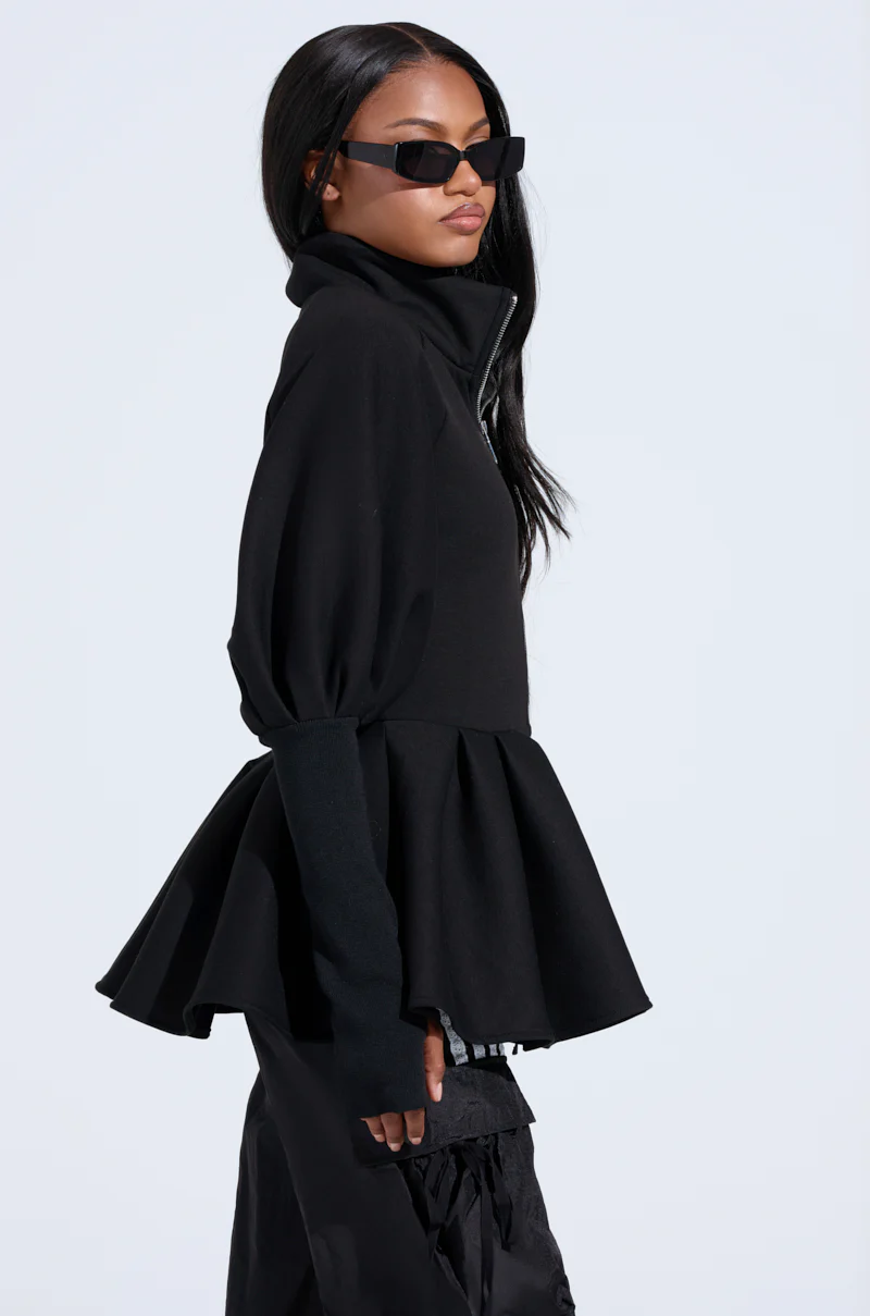 TWIN FLAME PEPLUM BOMBER IN BLACK - Image 5