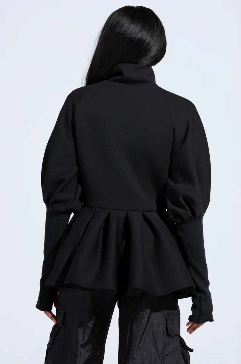 TWIN FLAME PEPLUM BOMBER IN BLACK - Image 6