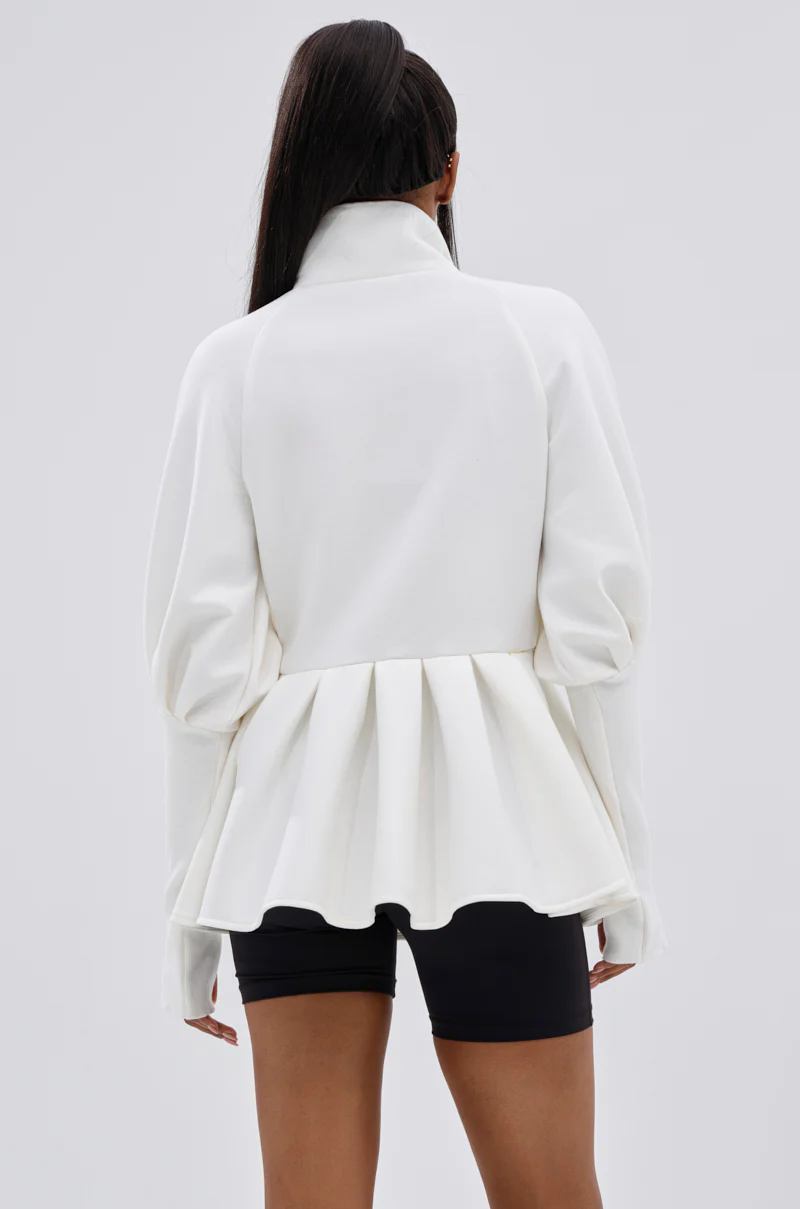 TWIN FLAME PEPLUM BOMBER IN WHITE - Image 6