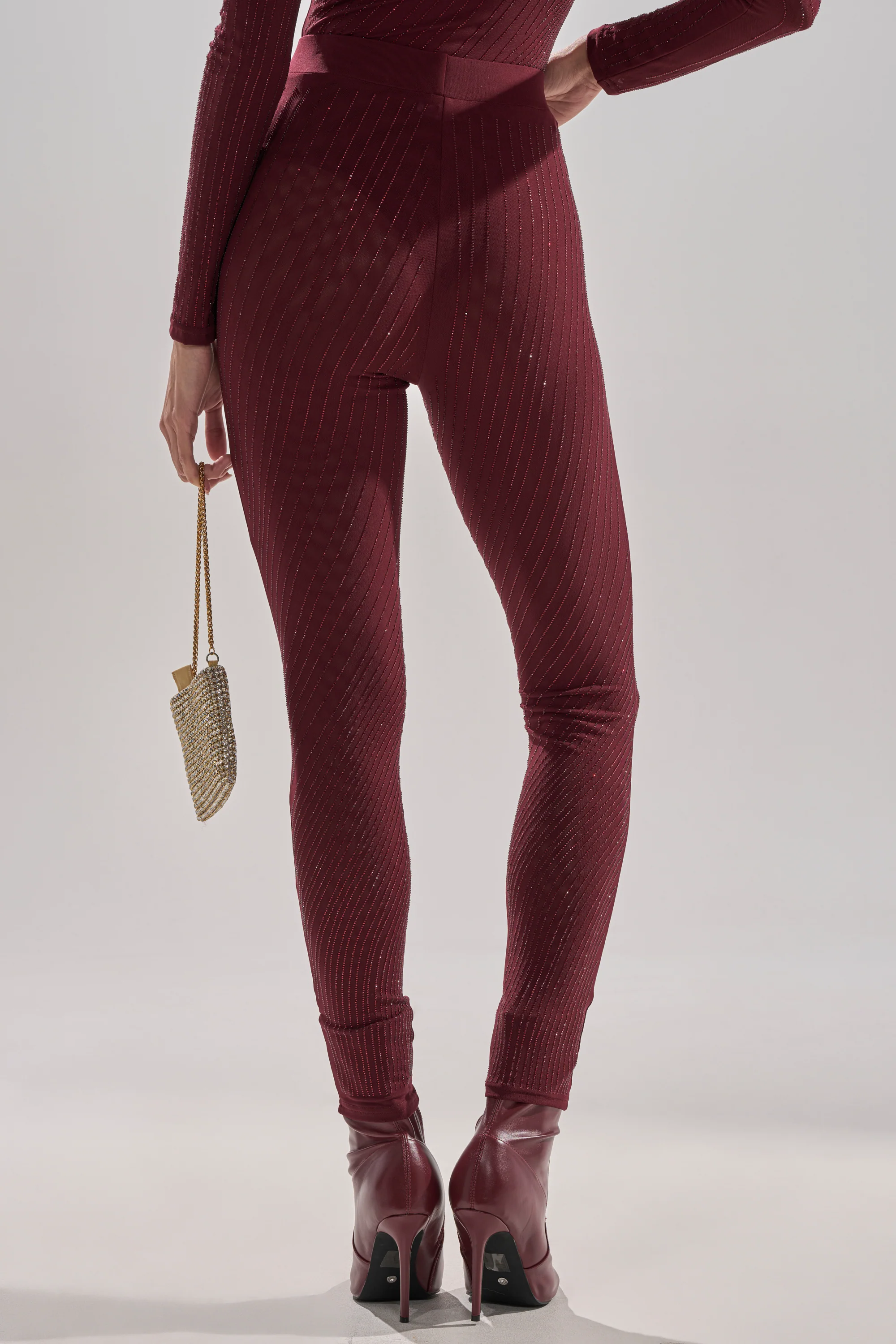TWINKLING LIGHTS RHINESTONE MESH LEGGINGS IN BURGUNDY - Image 13
