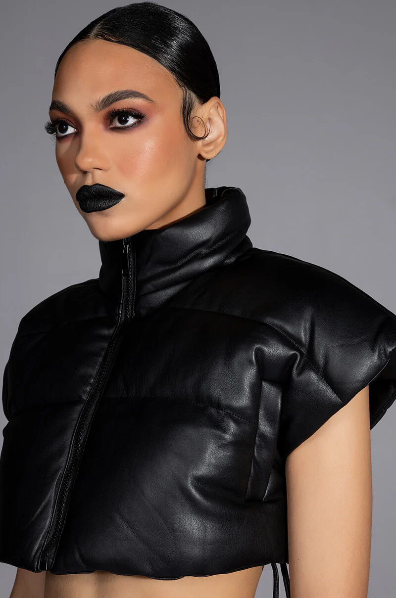 ULTRA CROP PU VEST WITH PULL STRINGS - Image 11