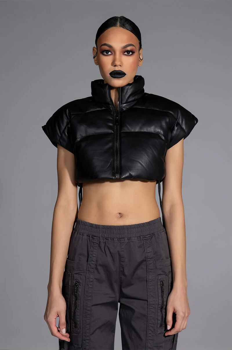 ULTRA CROP PU VEST WITH PULL STRINGS - Image 19