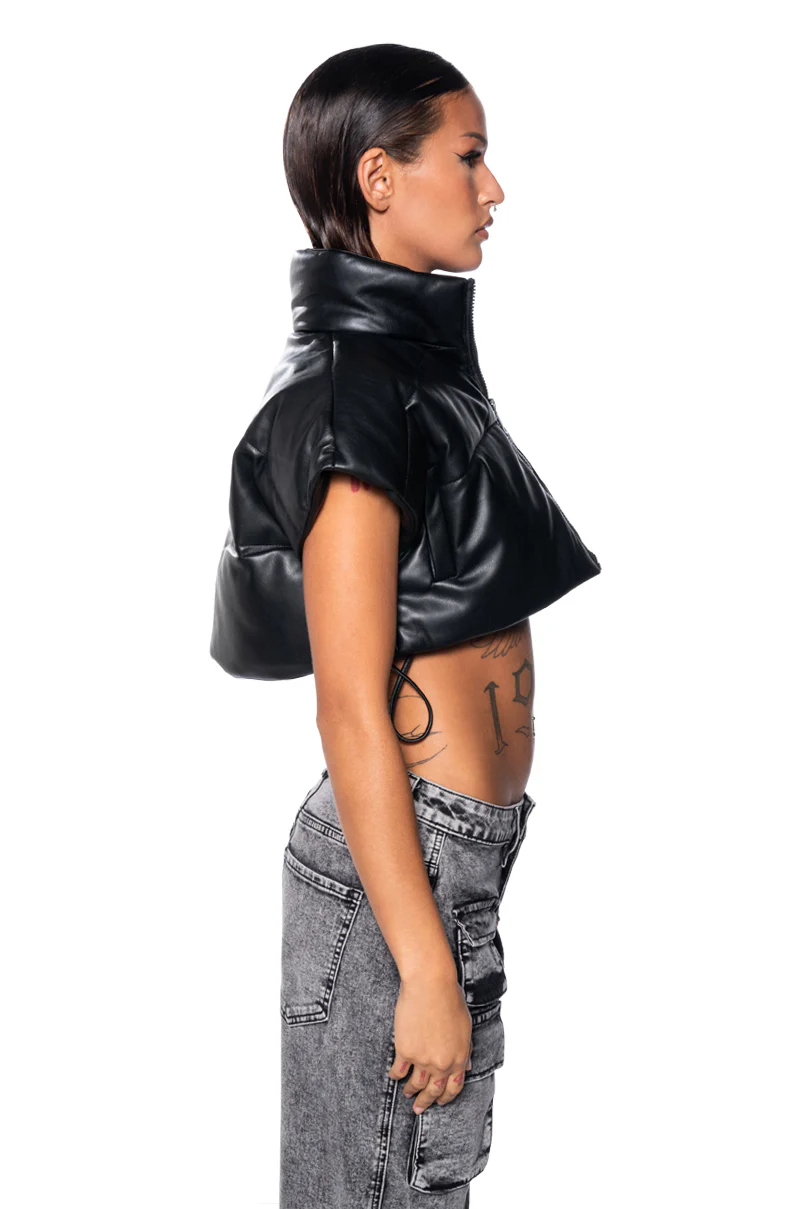 ULTRA CROP PU VEST WITH PULL STRINGS - Image 4