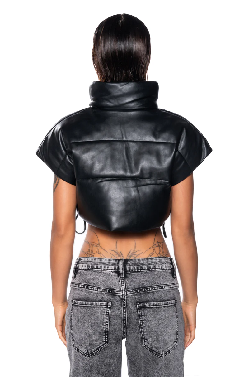 ULTRA CROP PU VEST WITH PULL STRINGS - Image 5