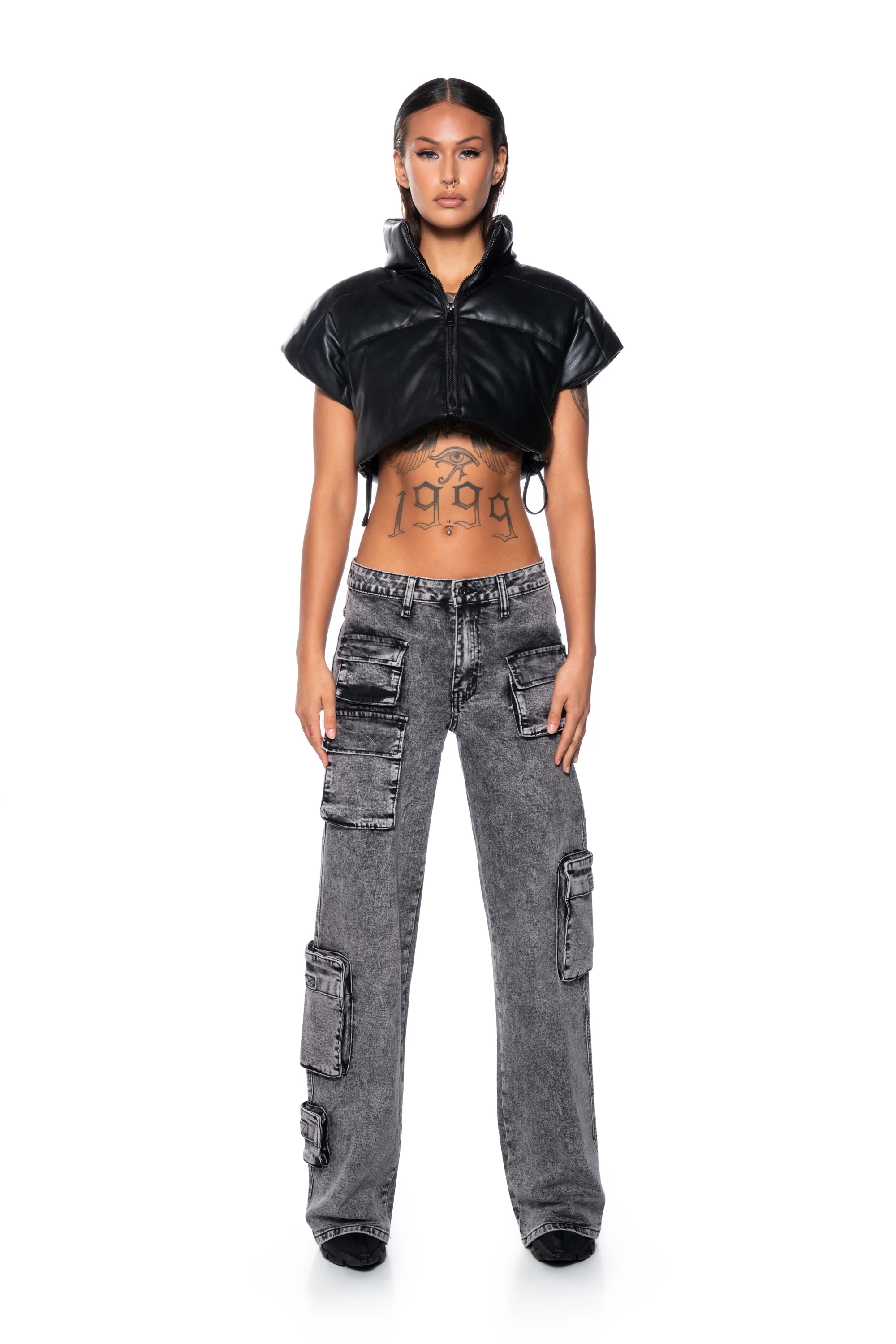 ULTRA CROP PU VEST WITH PULL STRINGS - Image 7
