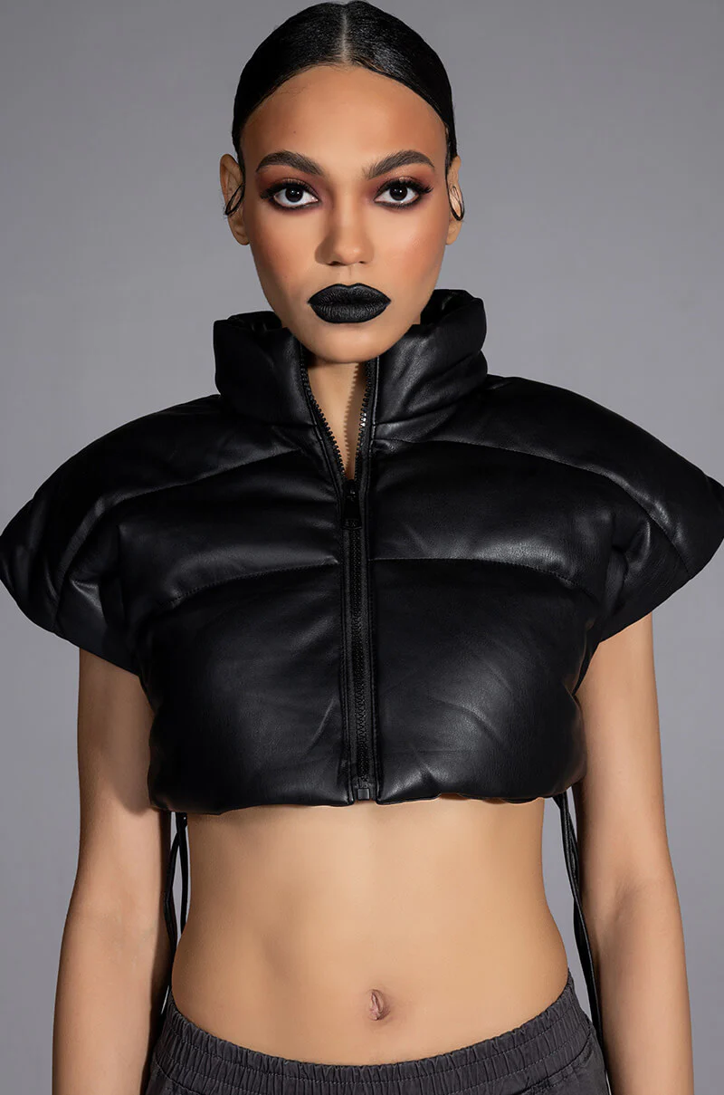 ULTRA CROP PU VEST WITH PULL STRINGS - Image 9