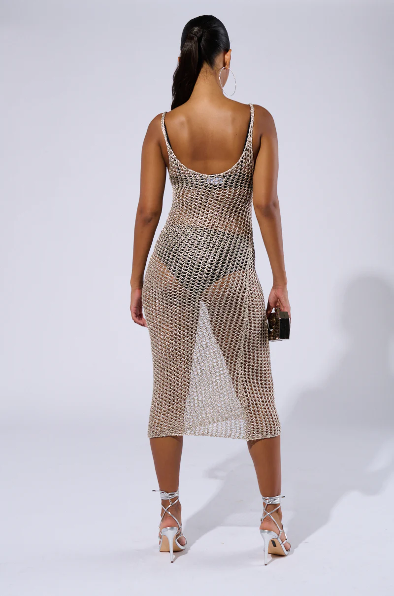 UNDER THE SEA METALLIC CROCHET MIDI DRESS - Image 4