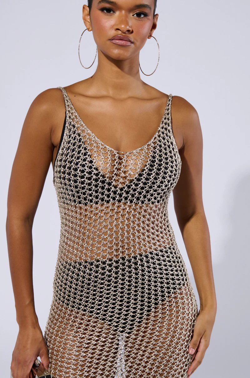 UNDER THE SEA METALLIC CROCHET MIDI DRESS - Image 5