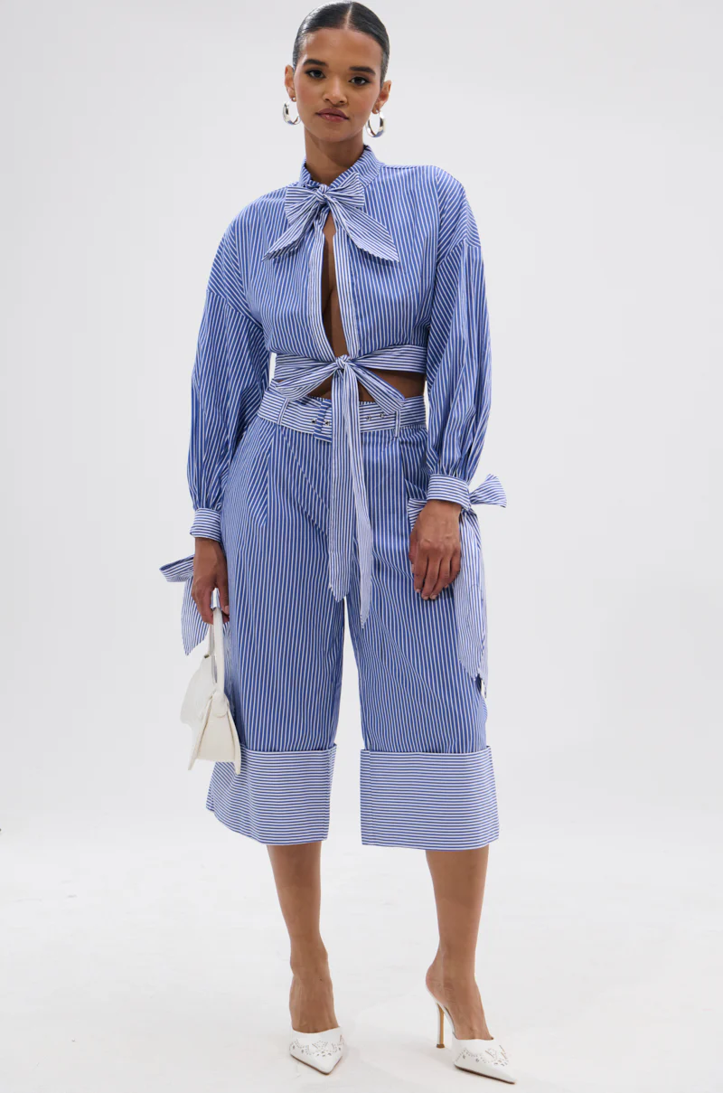 UNDER THE SUN STRIPE TIE FRONT BLOUSE - Image 6