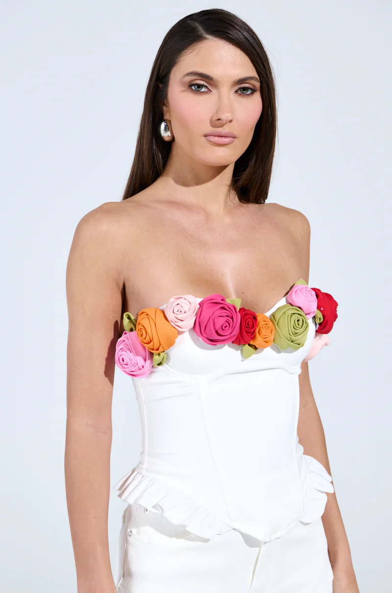 UNLEASH YOUR INNER DIVA FLOWER TRIM CORSET TOP - Image 2
