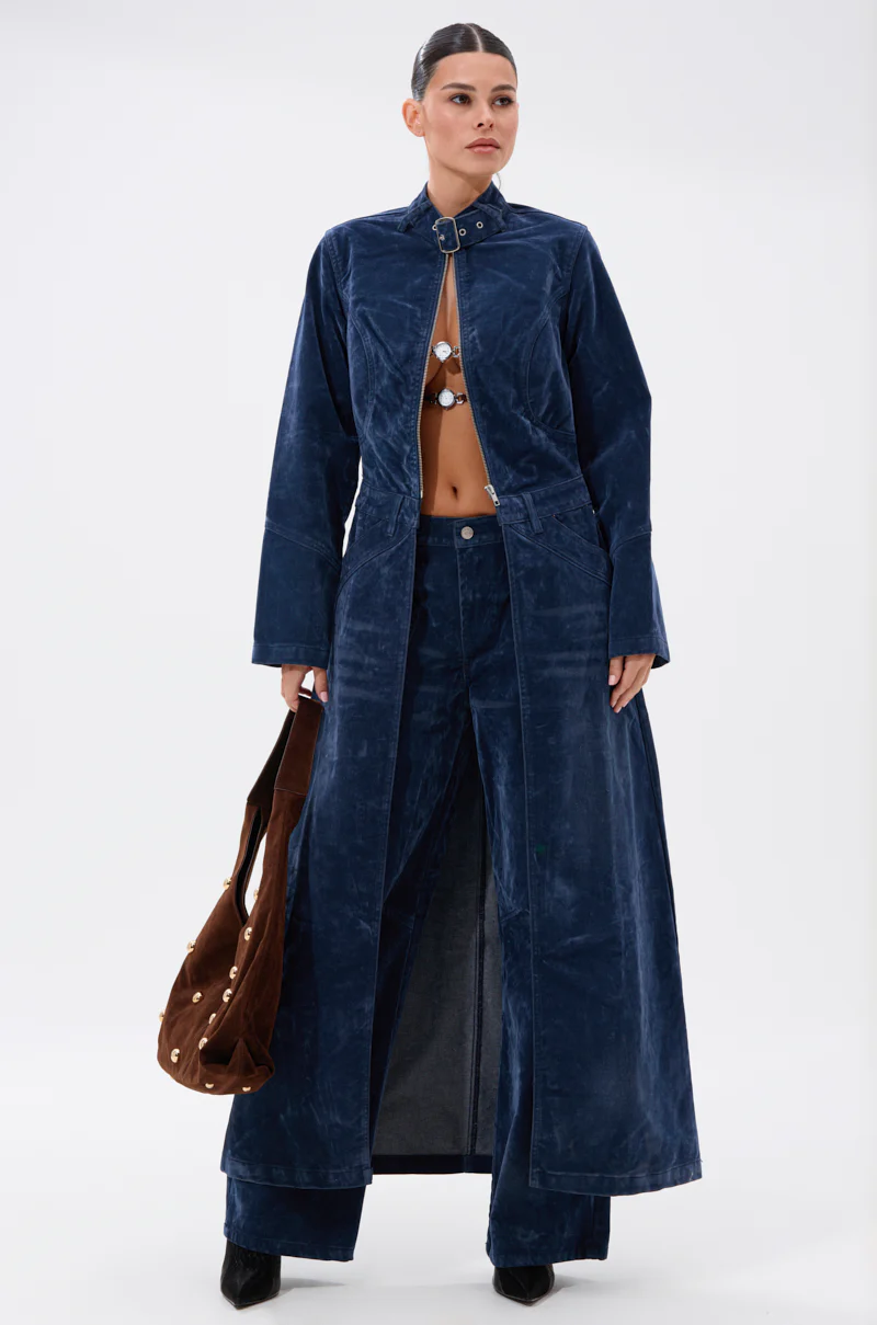 VALERIE VELVET EFFECT TRENCH IN BLUE - Image 3