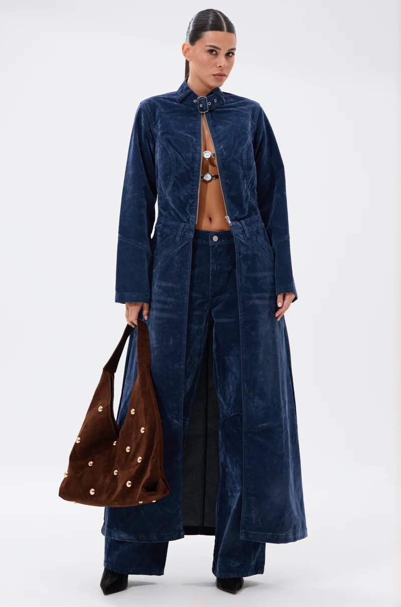 VALERIE VELVET EFFECT TRENCH IN BLUE - Image 4