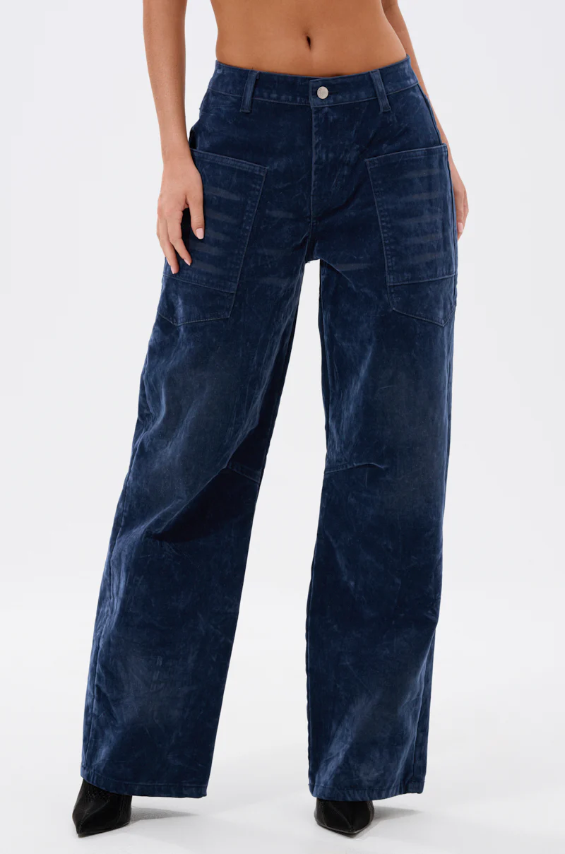 VALERIE VELVET EFFECT WIDE LEG PANT IN BLUE - Image 4