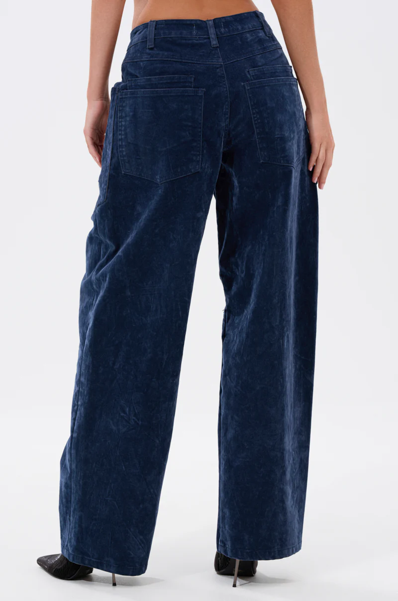 VALERIE VELVET EFFECT WIDE LEG PANT IN BLUE - Image 6