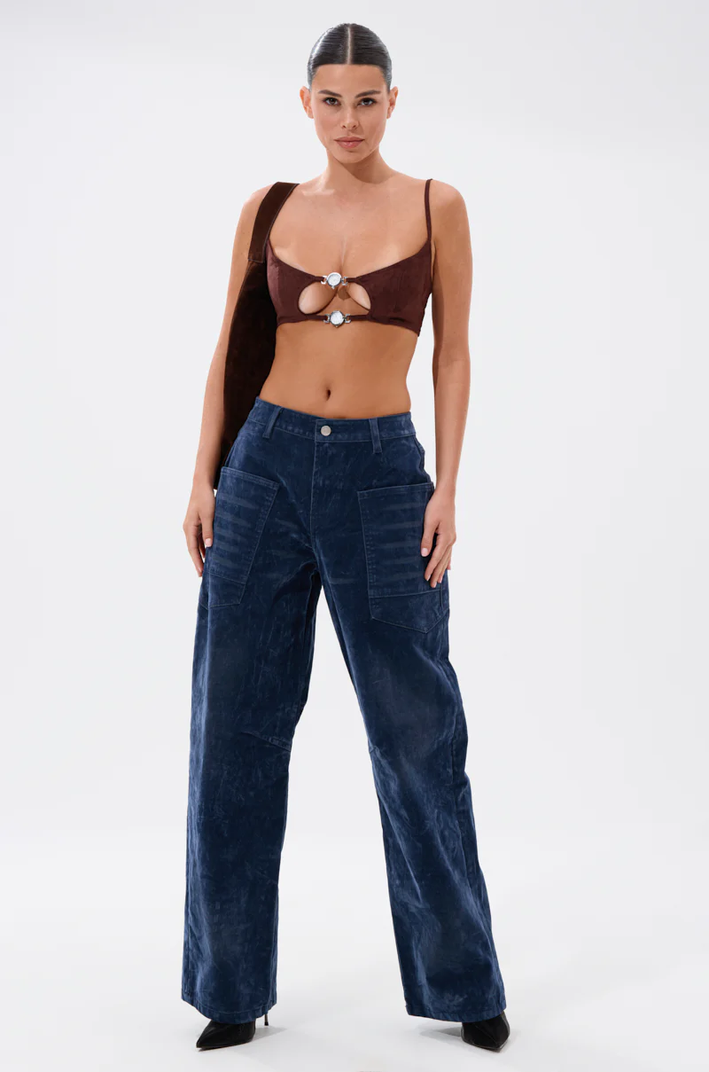VALERIE VELVET EFFECT WIDE LEG PANT IN BLUE - Image 9