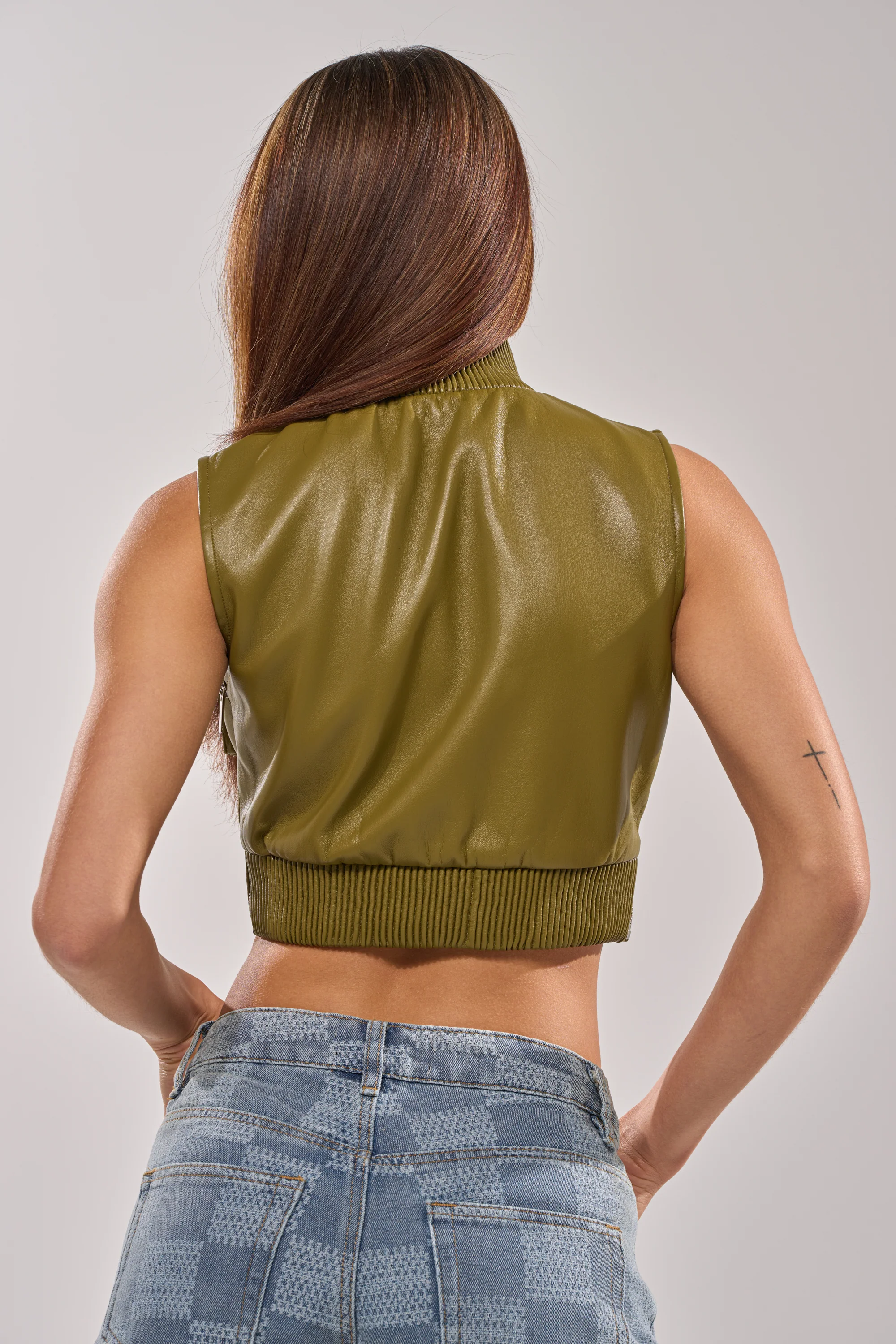 VANJA MOCK NECK FAUX LEATHER TOP - Image 4