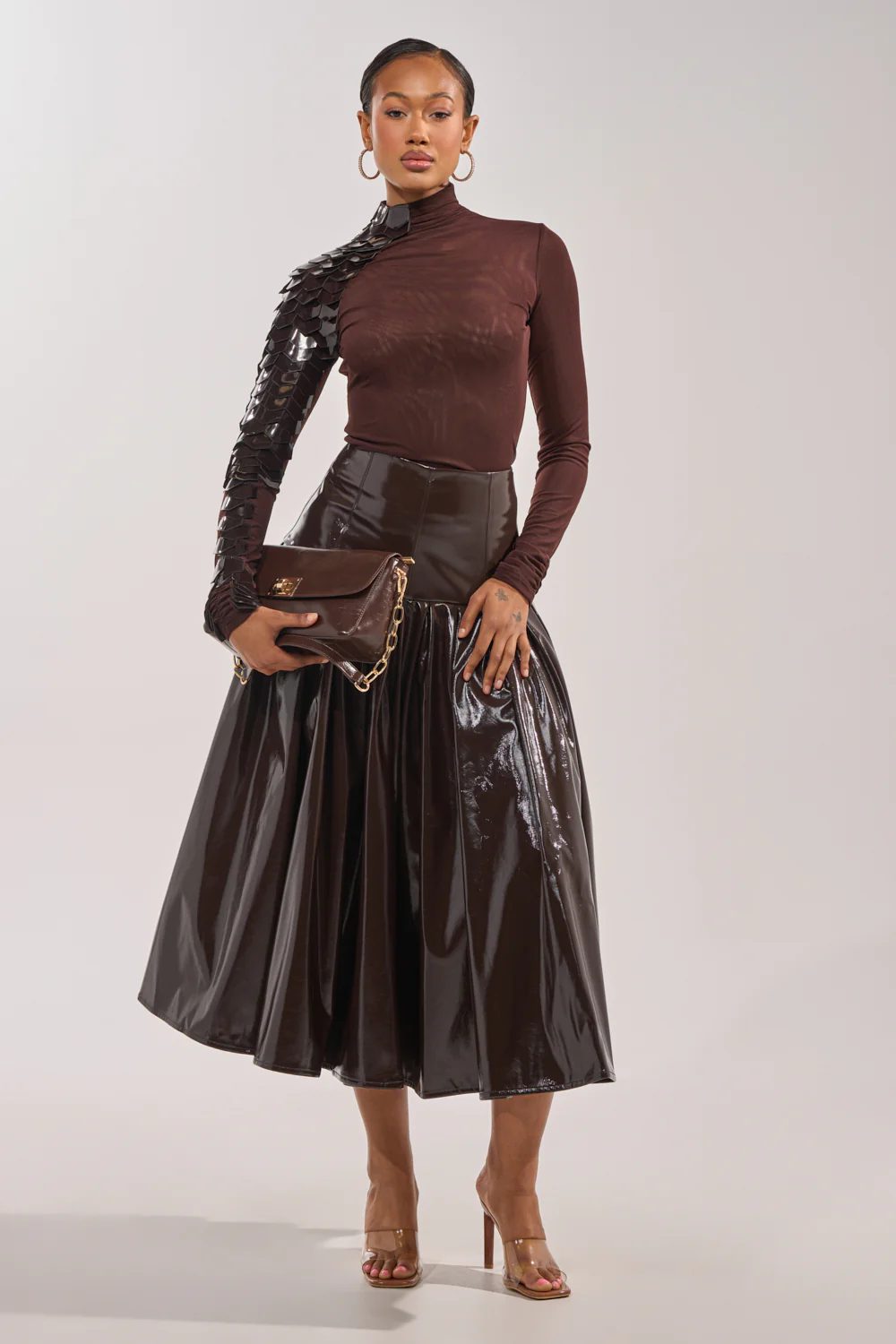 VELMA VINYL SINGLE SLEEVE SCALE TOP IN BROWN - Image 8