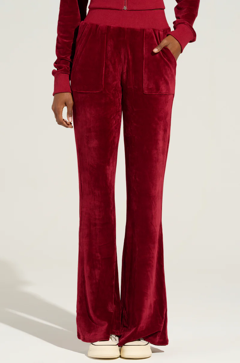 VELOUR GALORE FLARED  LEG JOGGER IN BURGUNDY - Image 2