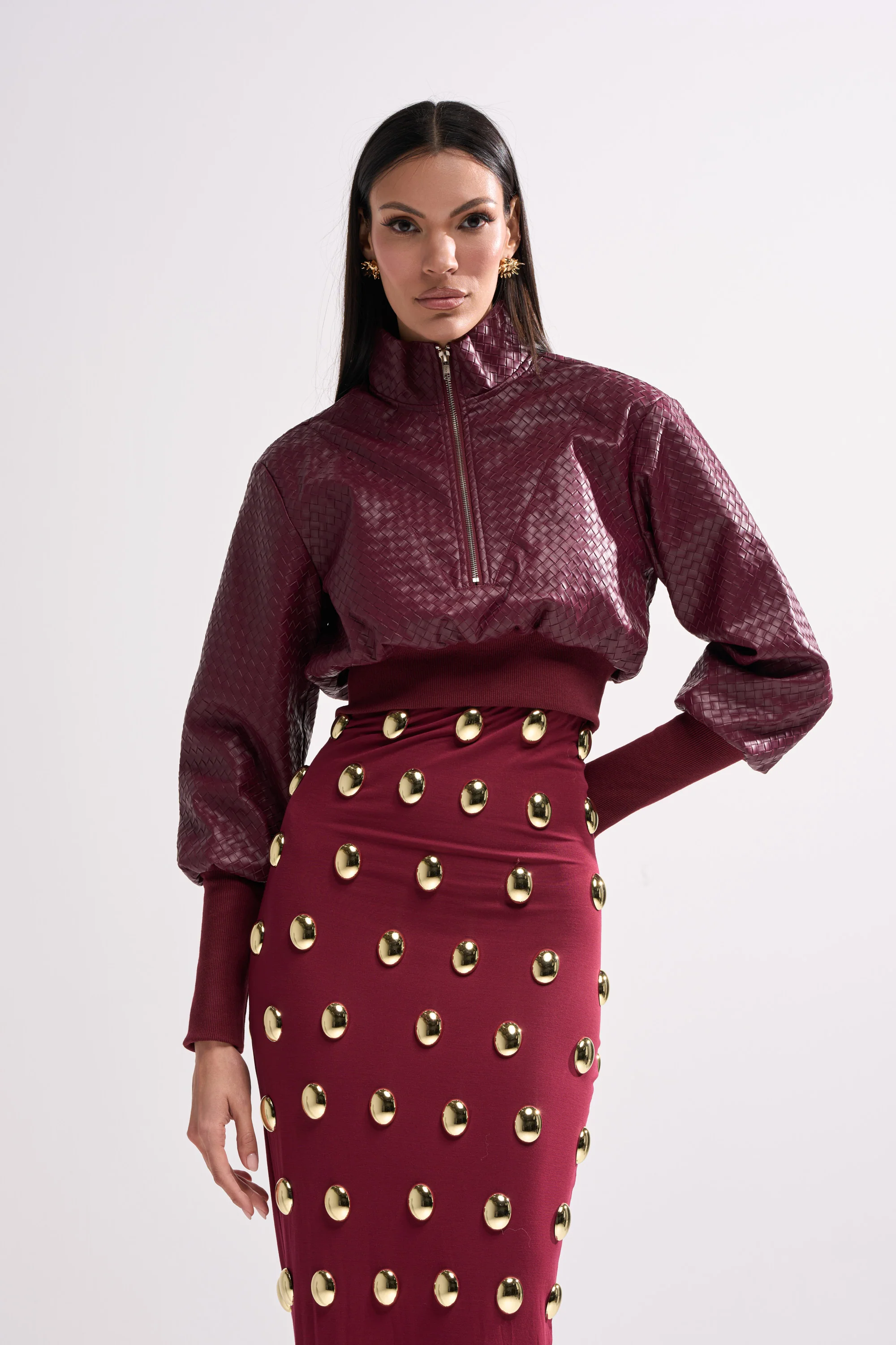 VENETTA FAUX LEATHER QUARTER ZIP SWEATSHIRT - Image 3