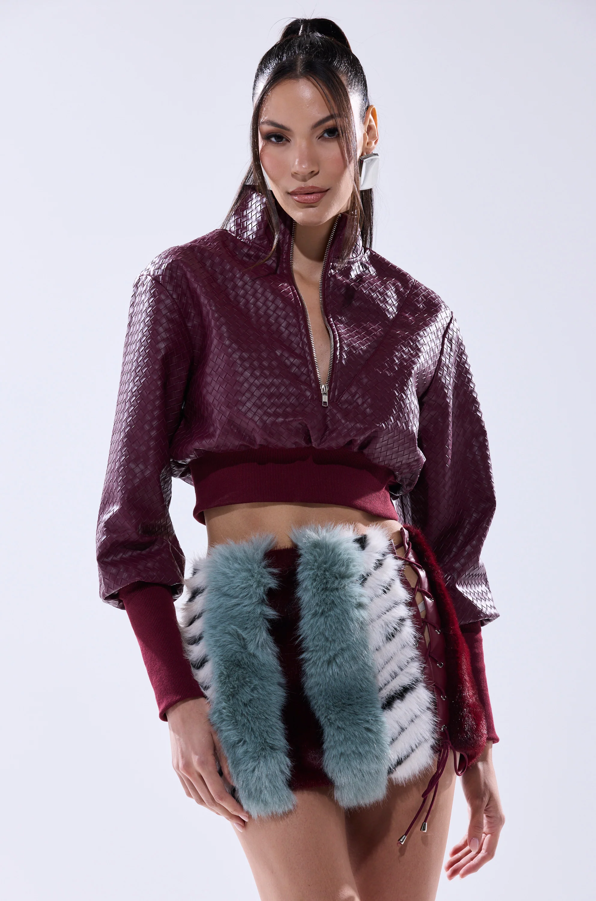 VENETTA FAUX LEATHER QUARTER ZIP SWEATSHIRT - Image 5