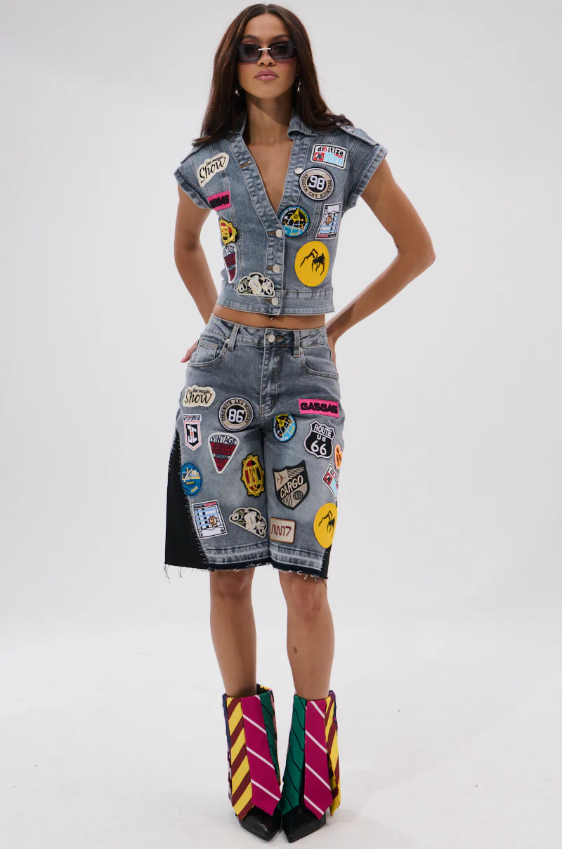 VINTAGE DENIM BERMUDA SHORT WITH PATCHES - Image 2
