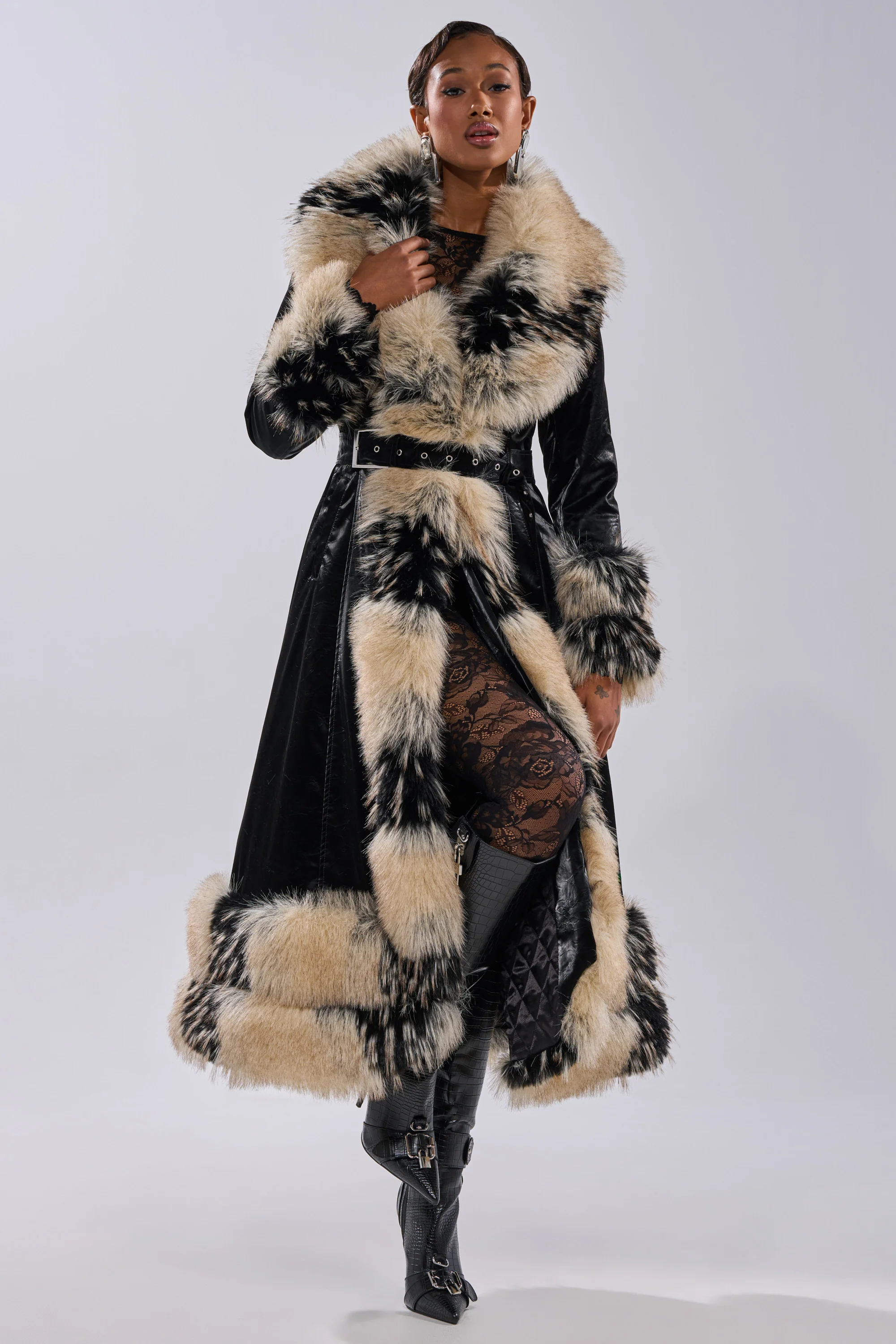 VIVIAN FUR TRIM TRENCH IN LIQUID VELVET - Image 10