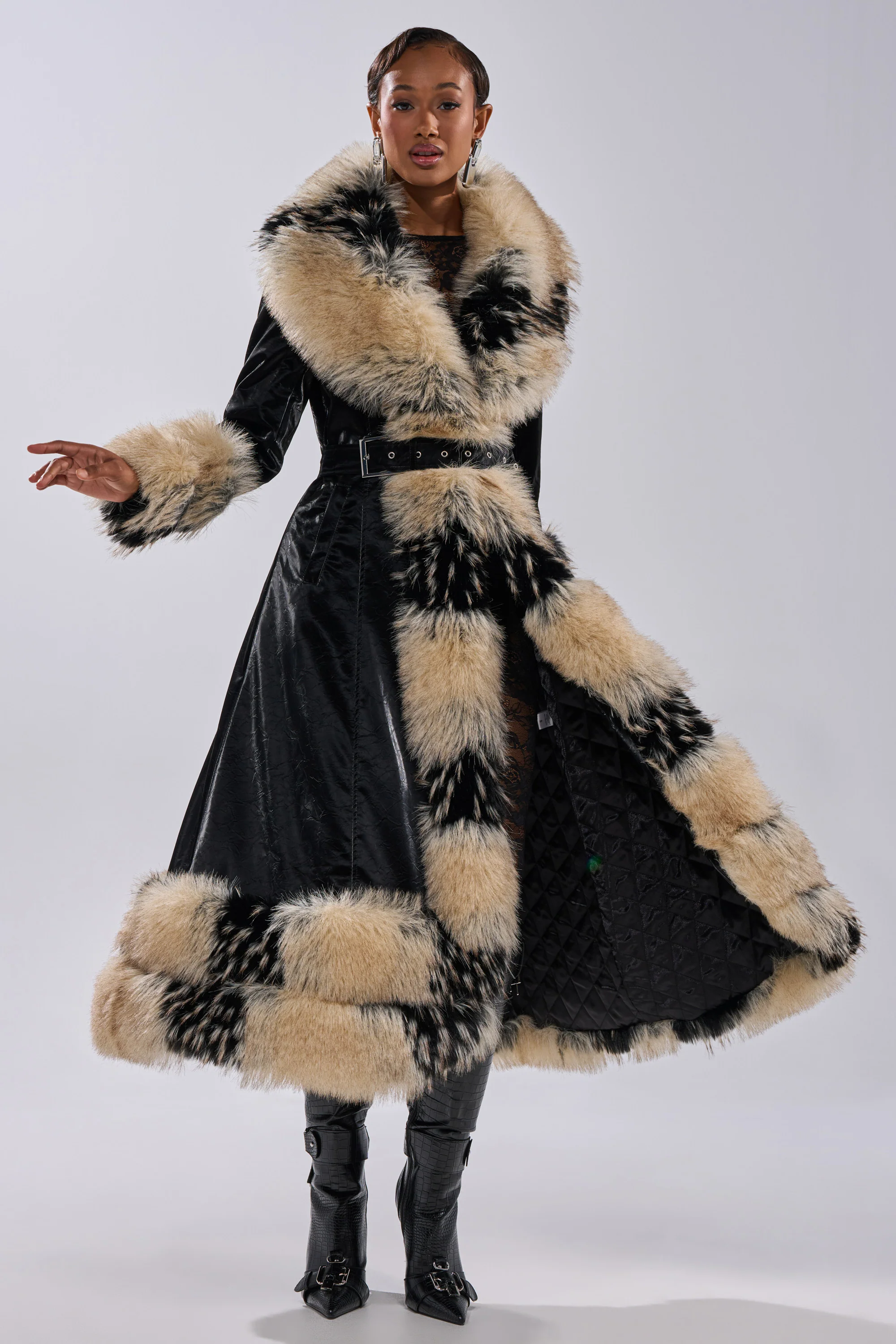 VIVIAN FUR TRIM TRENCH IN LIQUID VELVET - Image 16