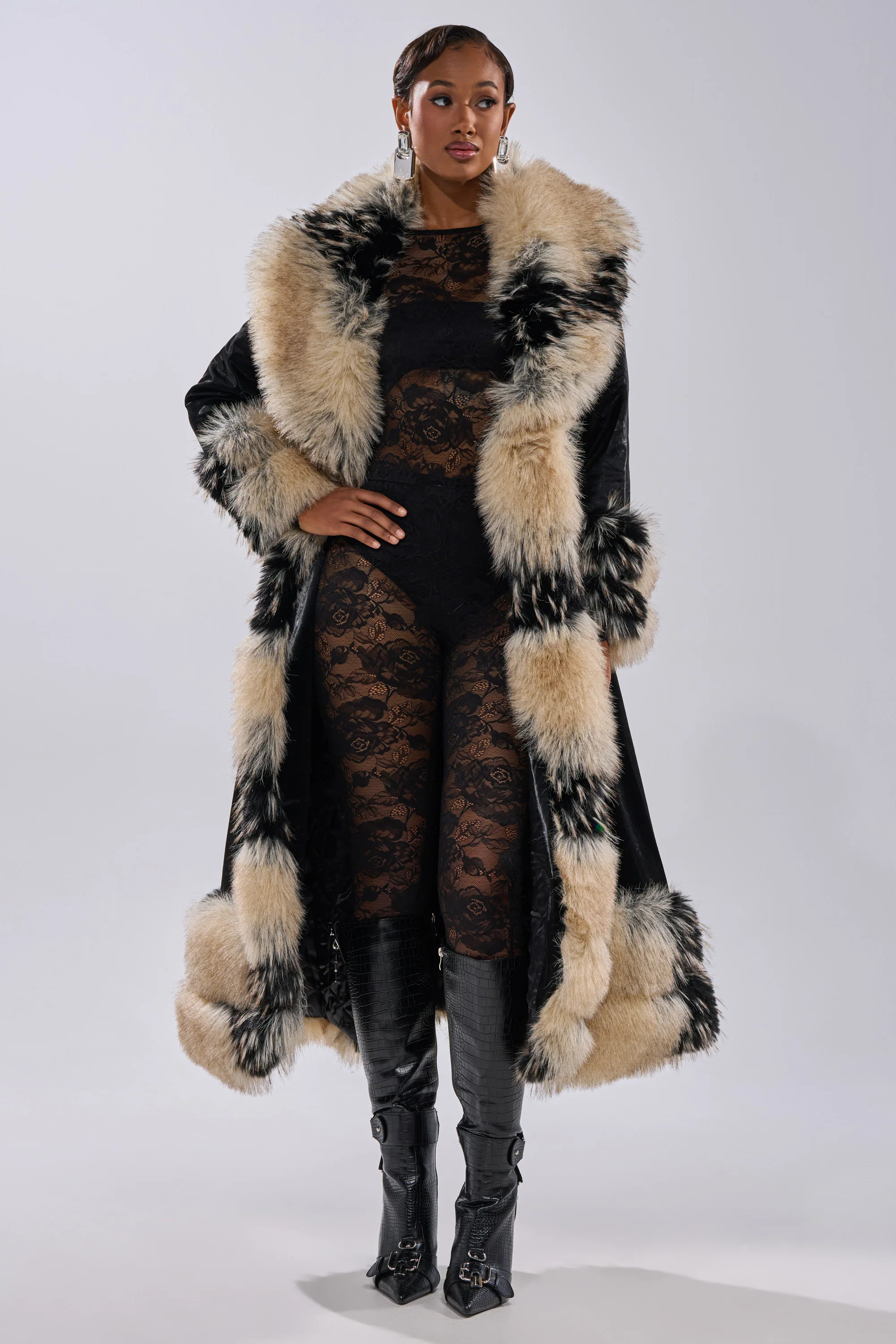 VIVIAN FUR TRIM TRENCH IN LIQUID VELVET - Image 18