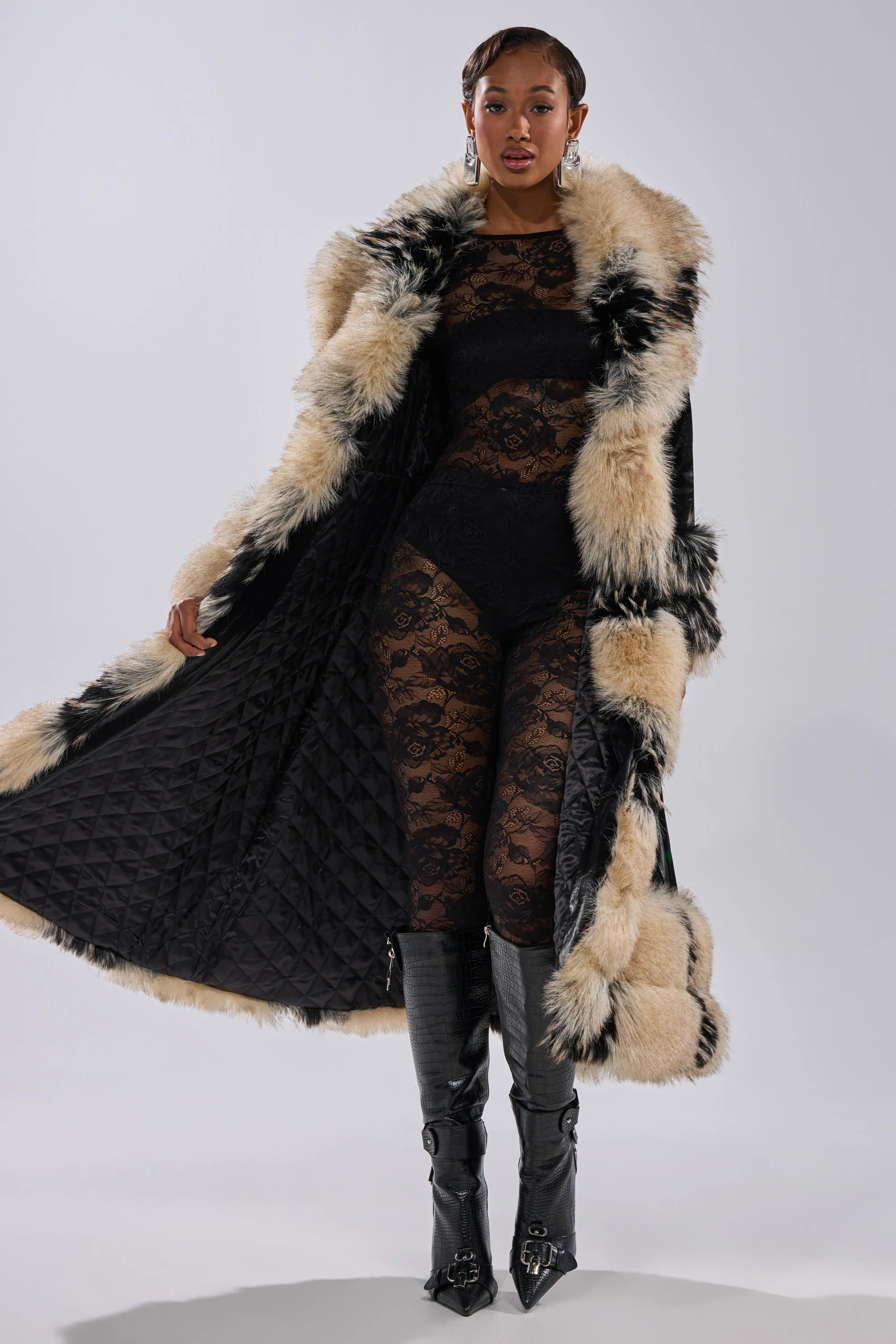 VIVIAN FUR TRIM TRENCH IN LIQUID VELVET - Image 19