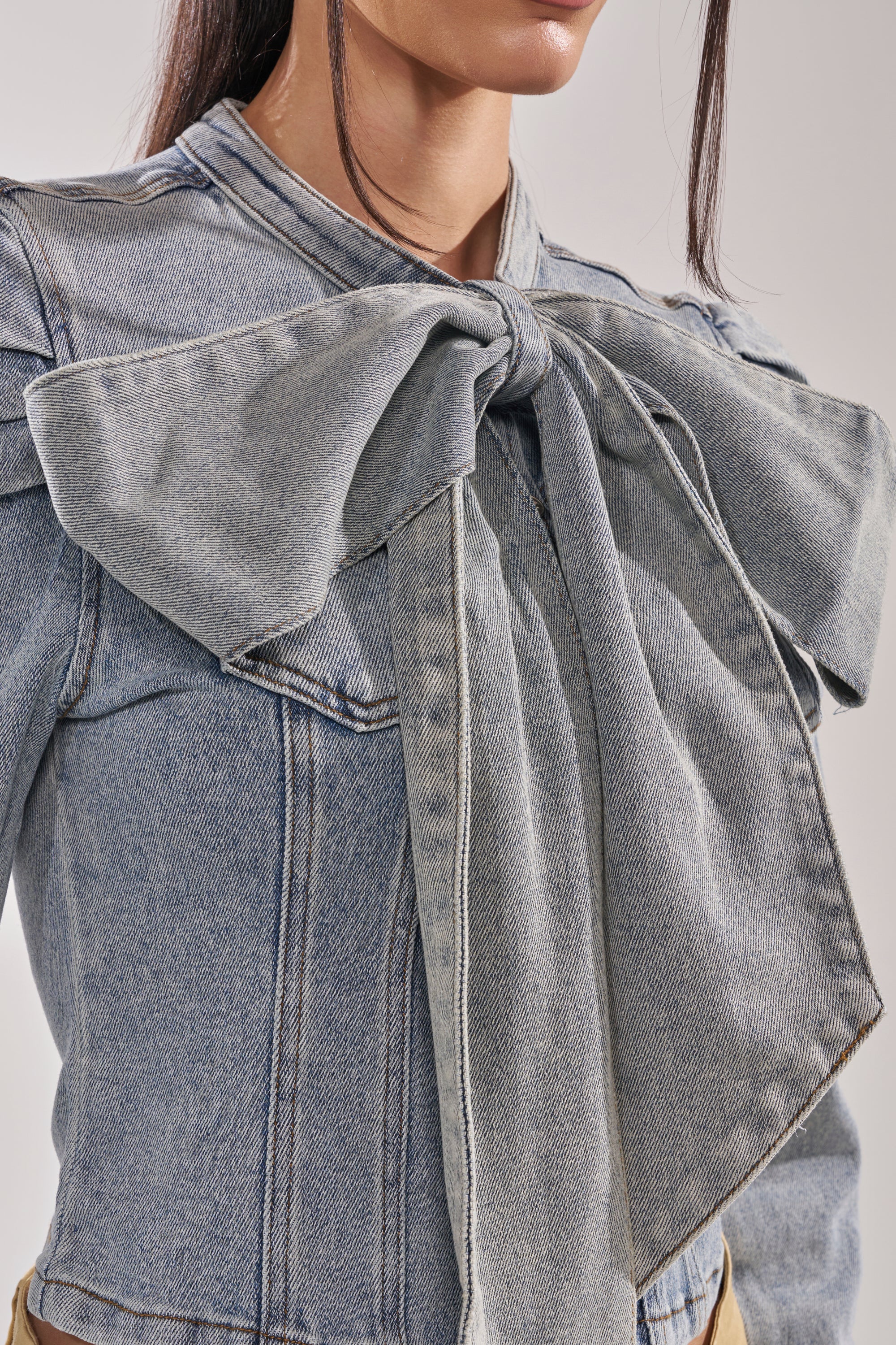 WAIT FOR U DENIM BOW BLOUSE TOP - Image 11