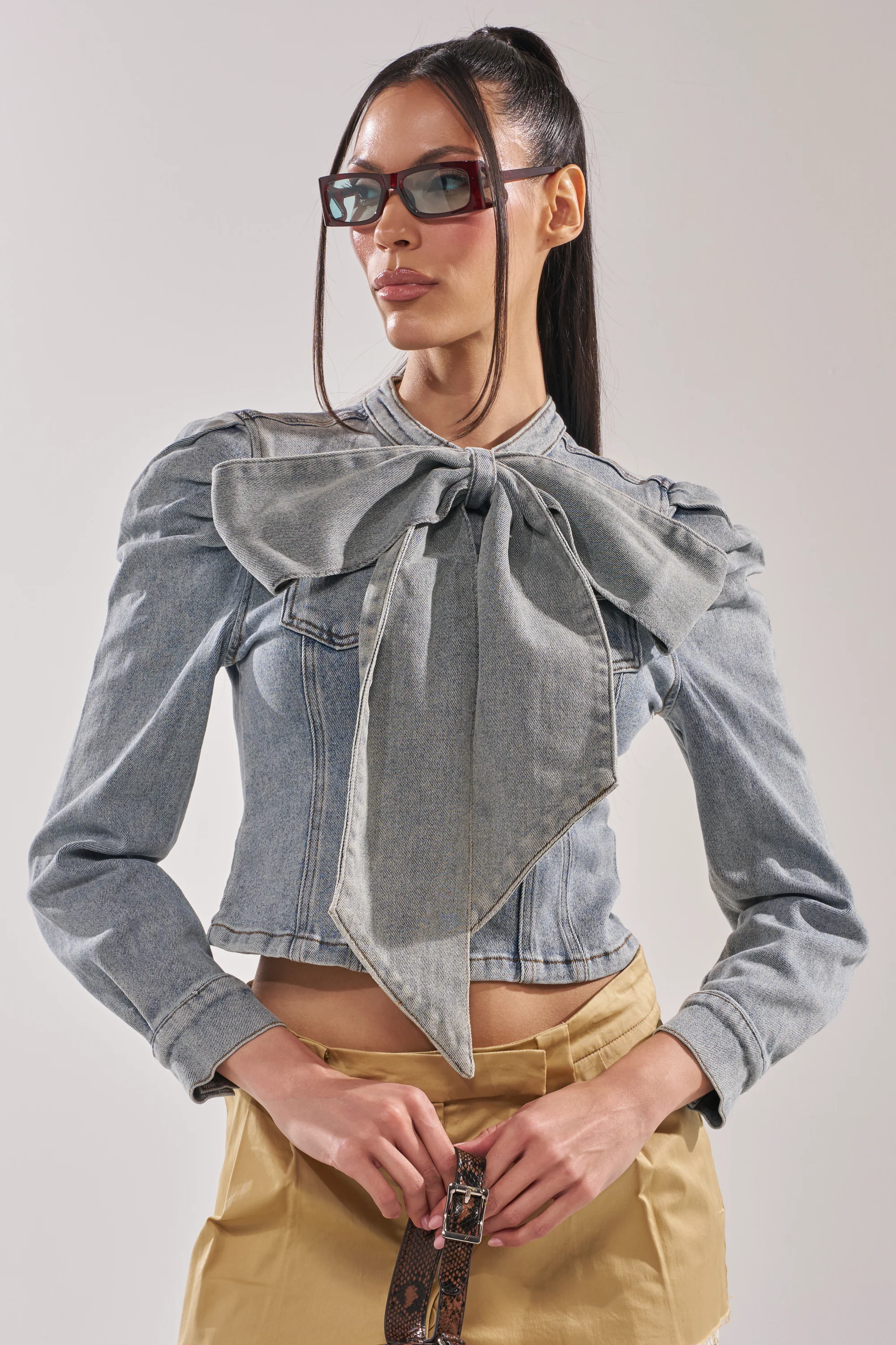 WAIT FOR U DENIM BOW BLOUSE TOP - Image 4