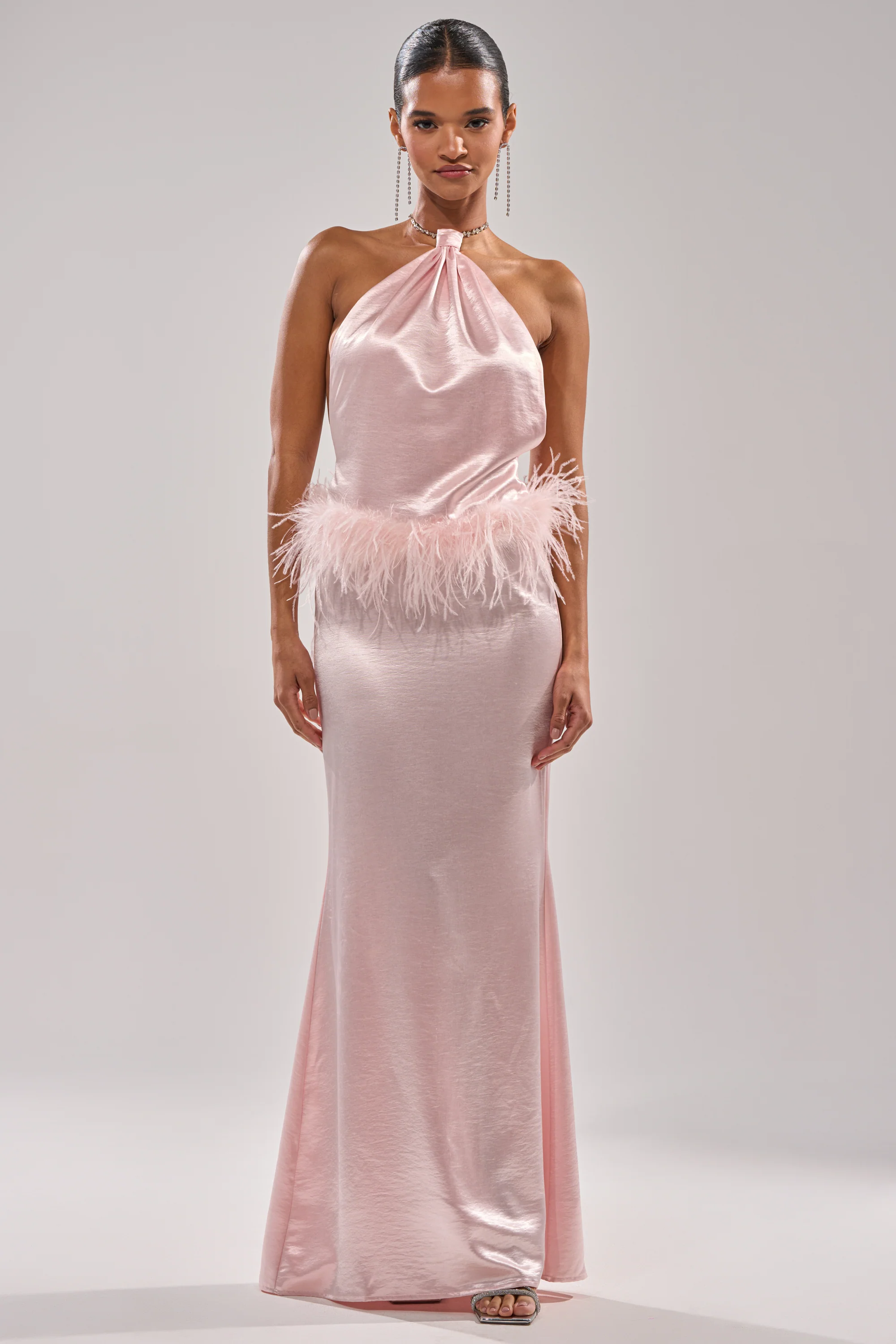 WHO IS SHE SATIN FEATHER MAXI DRESS - Image 4