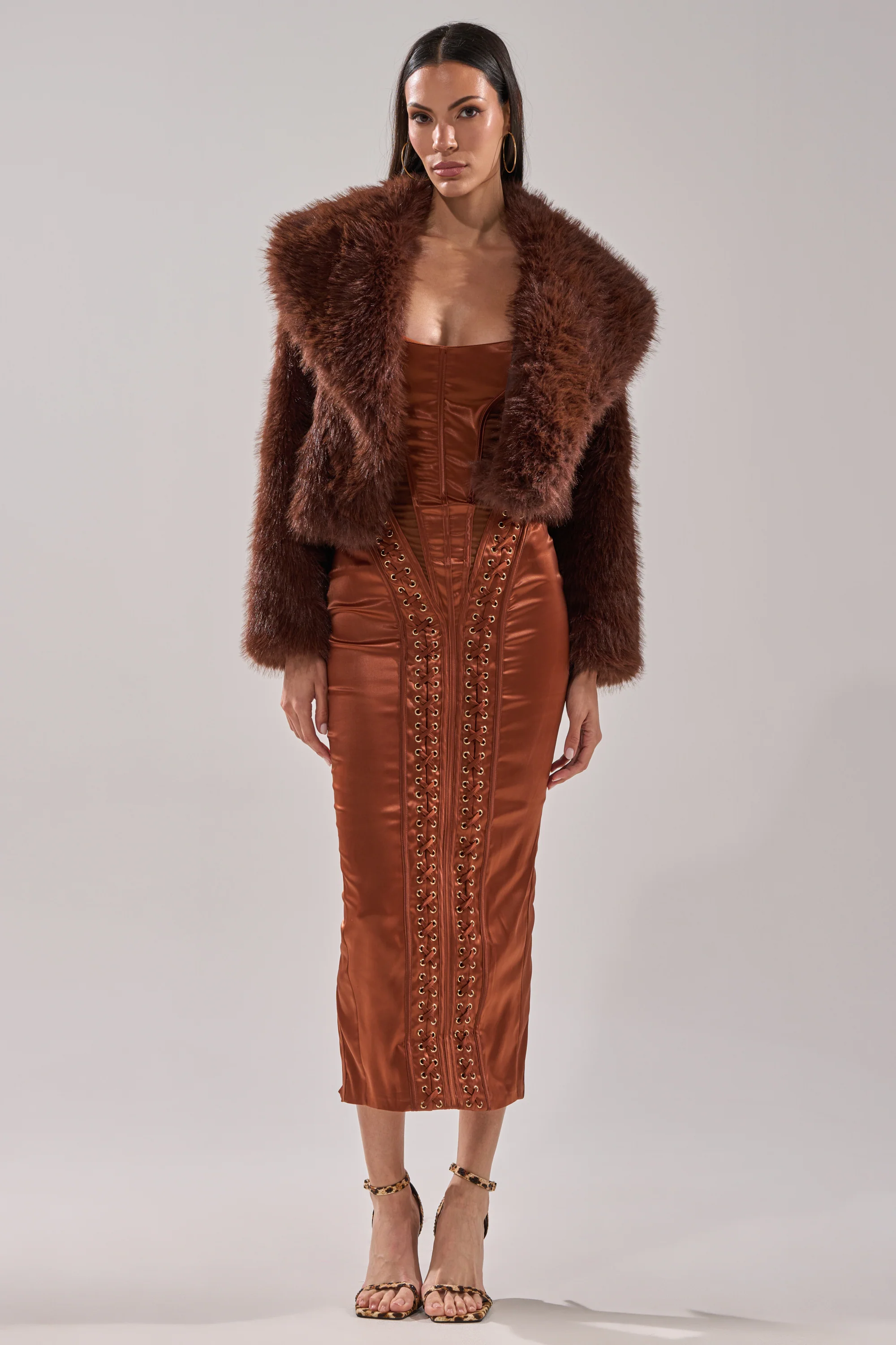 WOAH BABY SATIN MIDI DRESS IN CHOCOLATE - Image 4