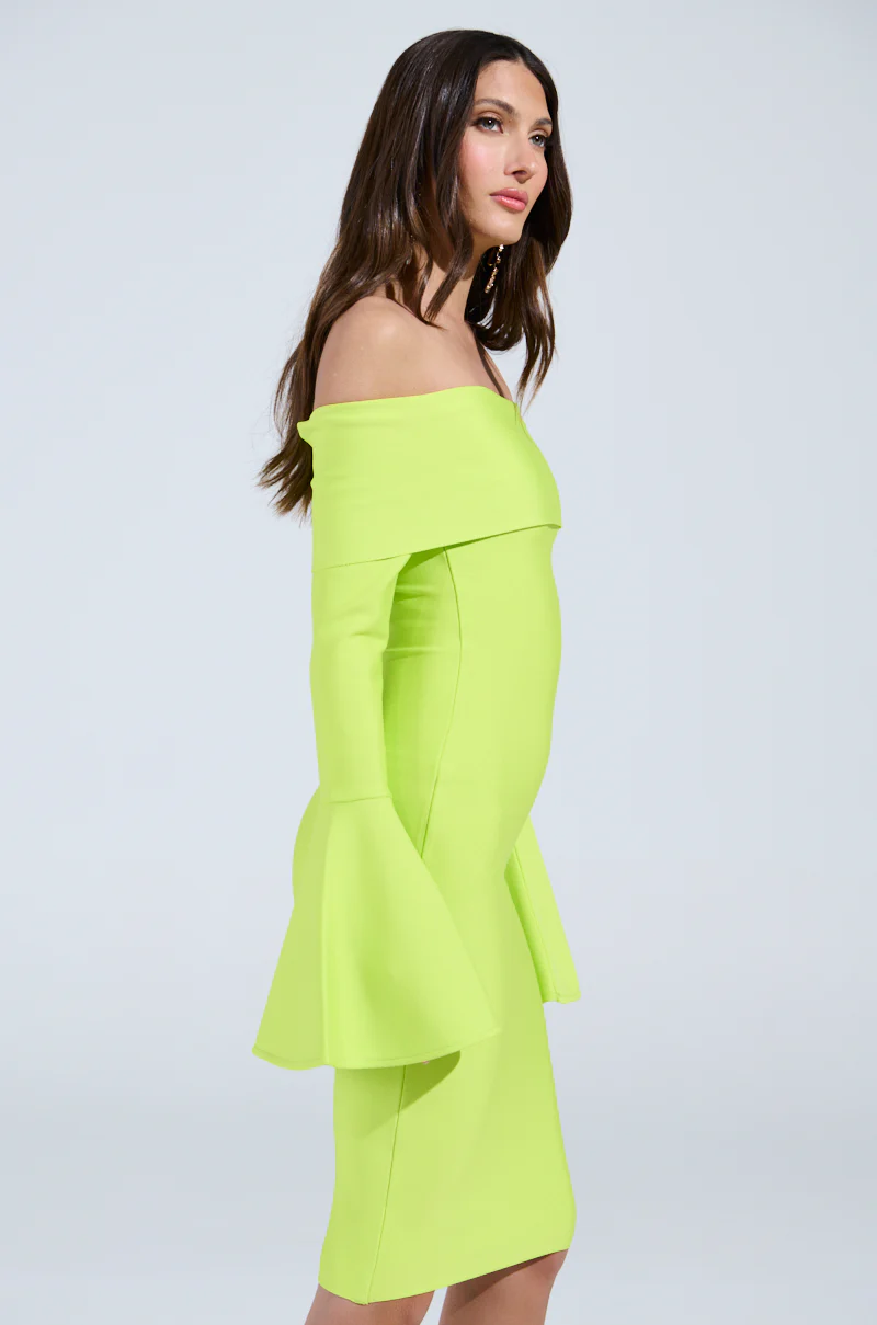 WORK OF ART BANDAGE MIDI DRESS IN LIME - Image 5