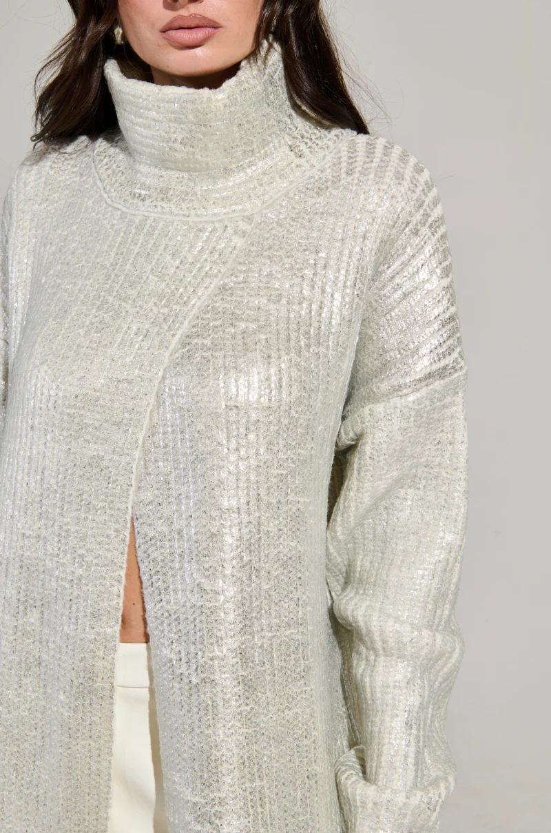 WORTHY OF LOVE LONG SLEEVE METALLIC SWEATER IN SILVER - Image 6