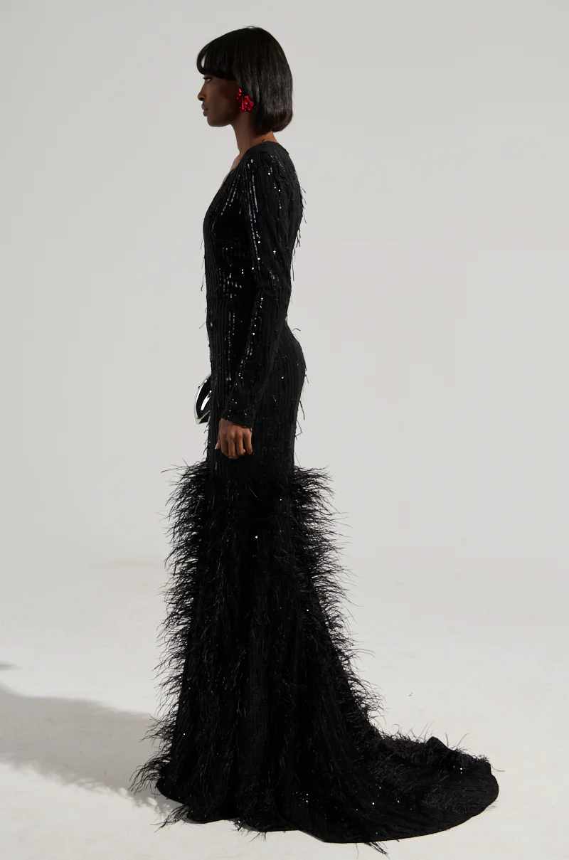 YOURS TRULY FEATHER SEQUIN EMBELLISHED MAXI DRESS - Image 5