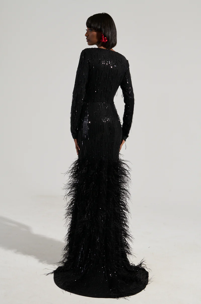 YOURS TRULY FEATHER SEQUIN EMBELLISHED MAXI DRESS - Image 7