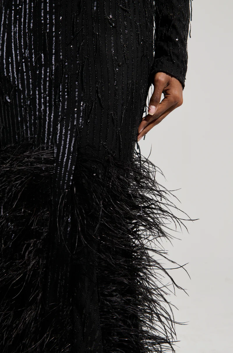 YOURS TRULY FEATHER SEQUIN EMBELLISHED MAXI DRESS - Image 8